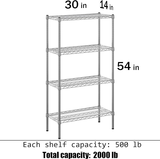 14" Deep x 30" Wide x 54" Height Wire Shelving Kit | 4-Tier | NSF Commercial - Image 3