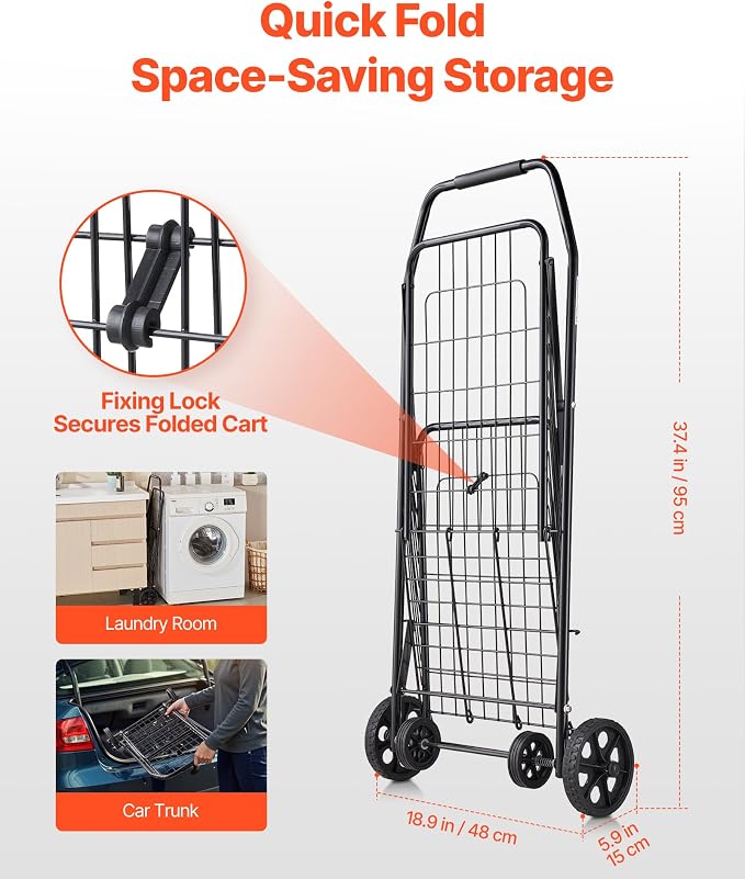 VEVOR Shopping Cart, Folding Grocery Utility Cart - Image 5