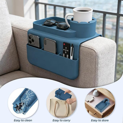 Silicone Couch Caddy Cup Holder Tray, 3-Side Sofa Armrest Organizer - Image 6