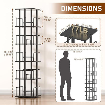 5-Tier Rotating Bookshelf, 360° Spinning Corner Bookcase - Image 3