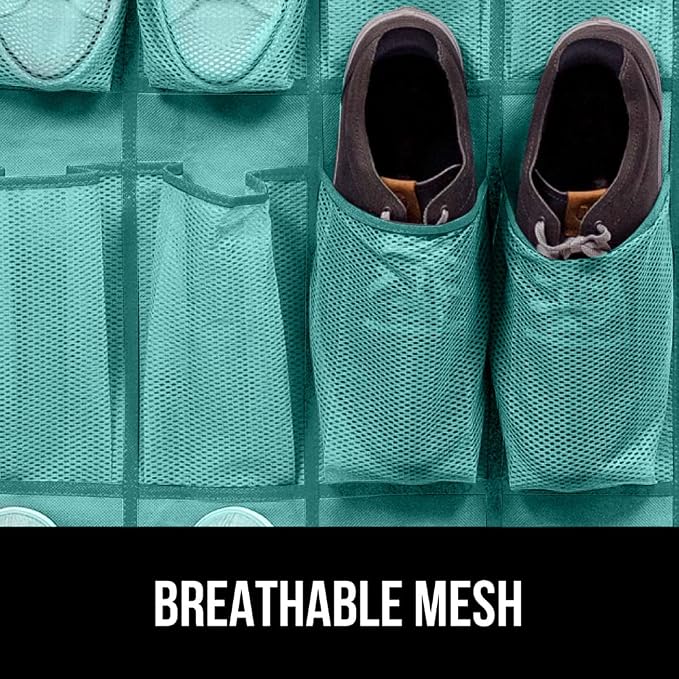 GORILLA GRIP Over the Door Shoe Organizer, 24 Large Breathable Mesh Pockets - Image 5