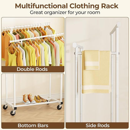 HYSEYY Double Rods Clothes Rack, Rolling Clothing Rack - Image 3