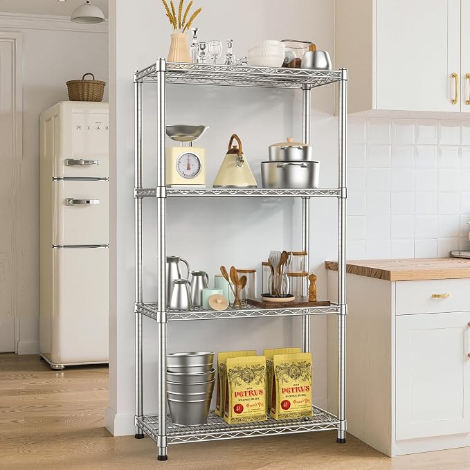 Metal Shelving Unit 4 Tier Storage Shelves Rack Metal Shelf Adjustable Wire - Image 9