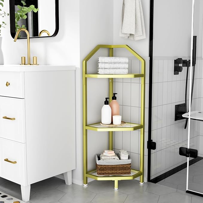 3-Tier Corner Shelf Stand, Bathroom Storage Rack Shelf, Plant Rack, Tempered - Image 7