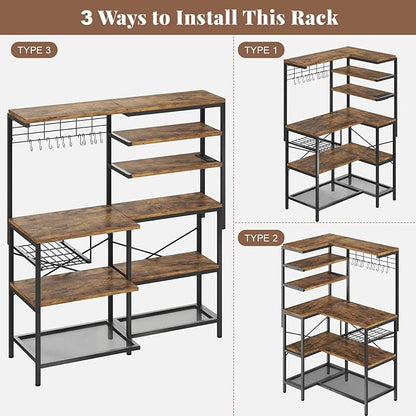 L-Shaped Bakers Rack with Power Outlet, 6-Tier Microwave Stand with Open Storage - Image 4