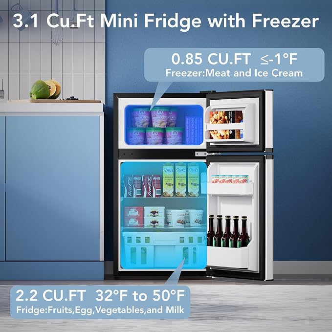 3.1 Cu.Ft Mini Fridge with Freezer, Compact Refrigerator with 2 Doors, Small - Image 2