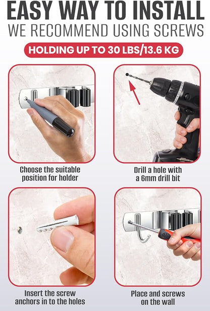 The Good Stuff Heavy Duty Mop and Broom Holder Wall Mount – Stainless Steel - Image 5