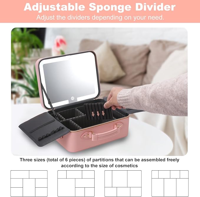 Mocado Travel Makeup Bag with LED Lighted Mirror, Makeup Case with 3 Color - Image 4