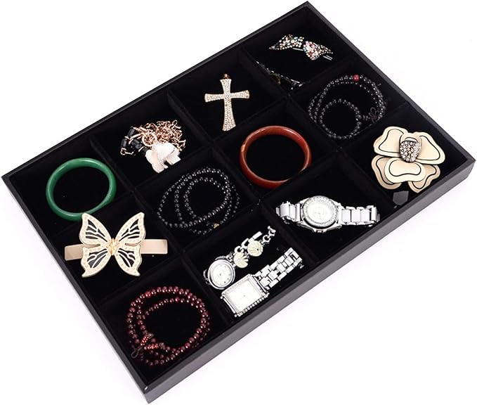 Black Velvet Stackable 12 Grid Jewelry Tray - Image 2