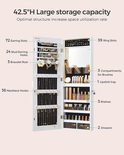 SONGMICS Mirror Jewelry Cabinet Armoire Organizer, Wall or Door Mount Storage - Image 4