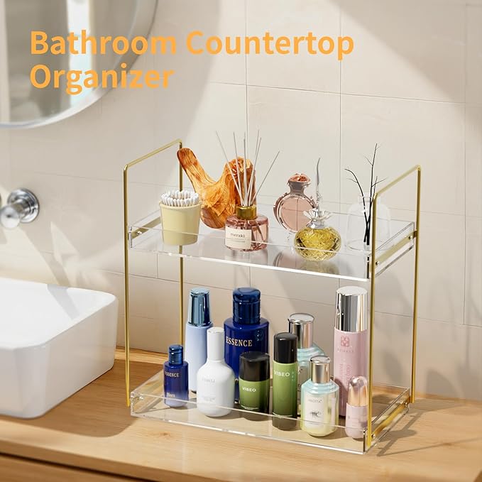 Bathroom Countertop Organizer, 2 Tier Acrylic Tray Vanity Counter Skincare - Image 4