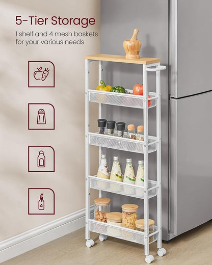 VASAGLE Slim Rolling Cart, 5-Tier Storage Cart, Narrow Cart - Image 4