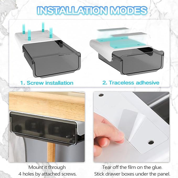 OSPNIEEK Self-adhesive Under Desk Drawer Organizer, 2 Pack Table Hidden Slide - Image 3