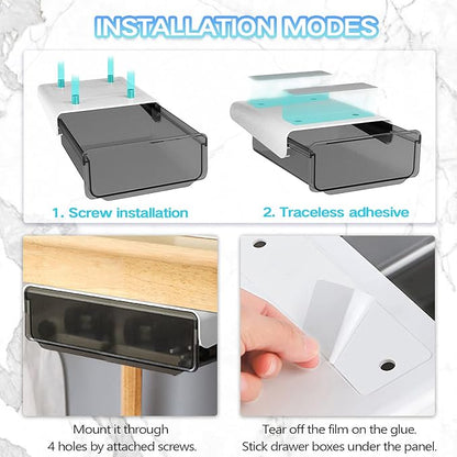 OSPNIEEK Self-adhesive Under Desk Drawer Organizer, 2 Pack Table Hidden Slide - Image 3