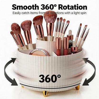 360 Rotating Makeup Brush Holder Organizer, 5-Slot White Spinning Cup - Image 3