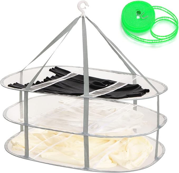 3-Tier Folding Mesh Clothes Hanging Dryer, Sweater Drying Rack, Large Laundry by AUTODECO