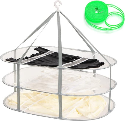 3-Tier Folding Mesh Clothes Hanging Dryer, Sweater Drying Rack, Large Laundry by AUTODECO