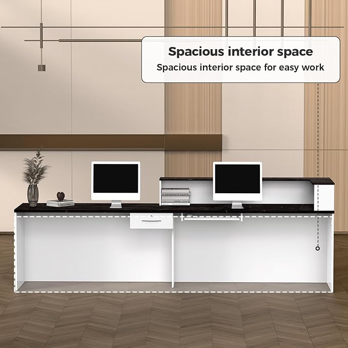 L Shape Reception Desk with Counter, Lockable Drawer, Keyboard Tray, and - Image 6