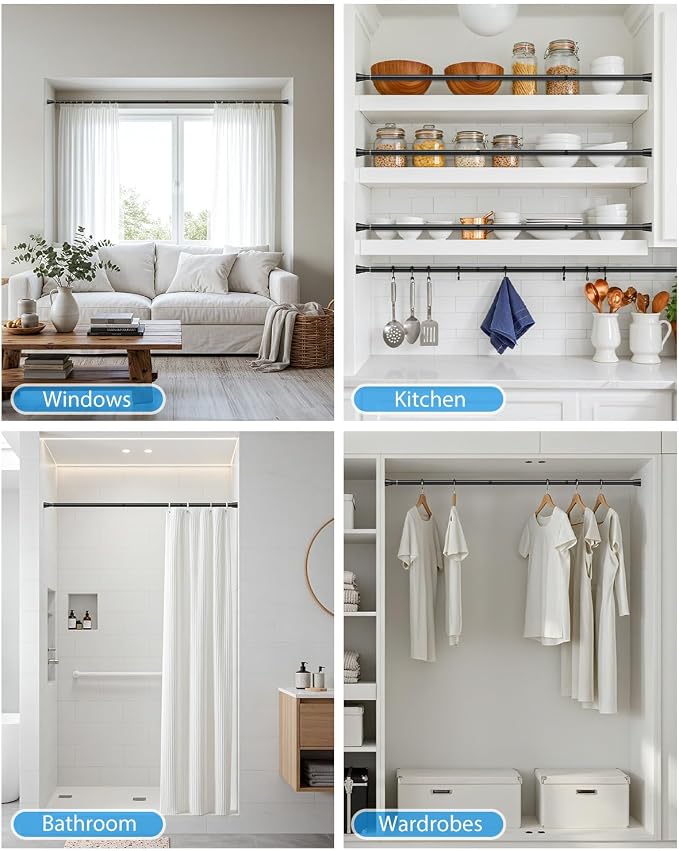 Spring Tension Curtain Rod 30 to 64 Inch, Adjustable Curtain Rods No Drilling - Image 6