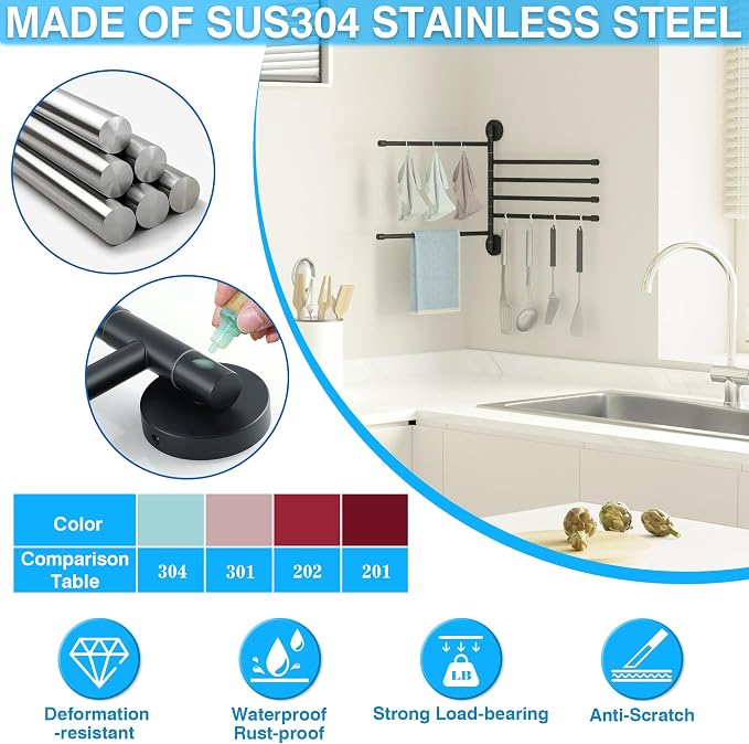 Alise Swivel Towel Rack, Folding 6 Arms Hand Towel Bars Towel Hanger - Image 5