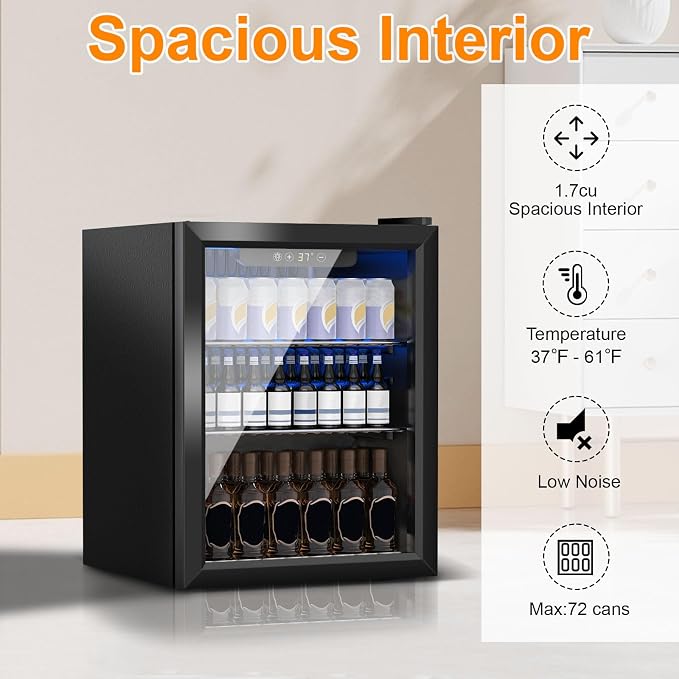 Beverage Refrigerator Cooler, 72 Can Mini Fridge Glass Door - Image 5