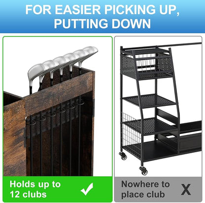 Golf Bag Storage Organizer for Garage, Premium Wooden 2 Golf Bags Rack - Image 8
