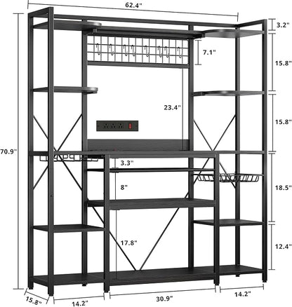IRONCK Large Bakers Rack with Power Outlet, 62 Inch Wide Microwave Stand - Image 2