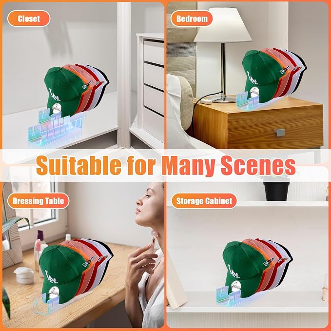 Hat Stand for Baseball Caps, 2 Pack No Install Acrylic Hat Organizer for 14 - Image 4