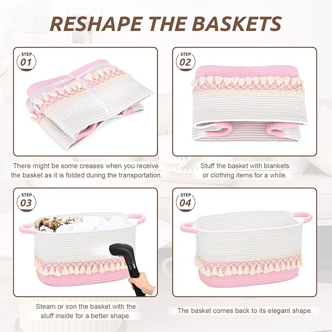 6 Pack Storage Basket for Shelves, Boho Cotton Rope Storage Bins - Image 6