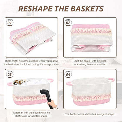 6 Pack Storage Basket for Shelves, Boho Cotton Rope Storage Bins - Image 6