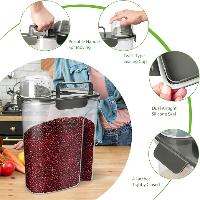 Rice Storage Container, 5 to 10lb Dry Food Airtight Dispenser, Pet Dog Cat Food - Image 4