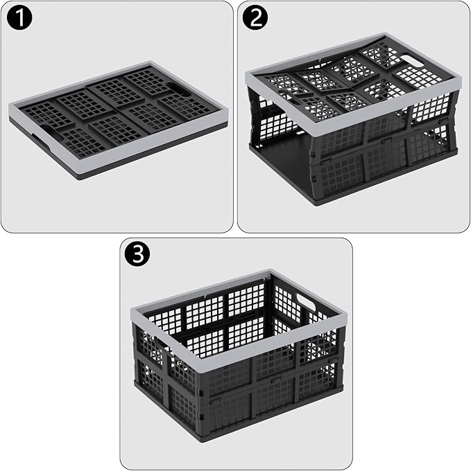 Collapsible Milk Crate, 3PK 30L Stackable Containers Folding Crates, Heavy Duty - Image 4