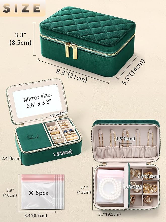 Velvet Travel Jewelry Box with Large Mirror, Double-Layer Jewelry Organizer Case - Image 2