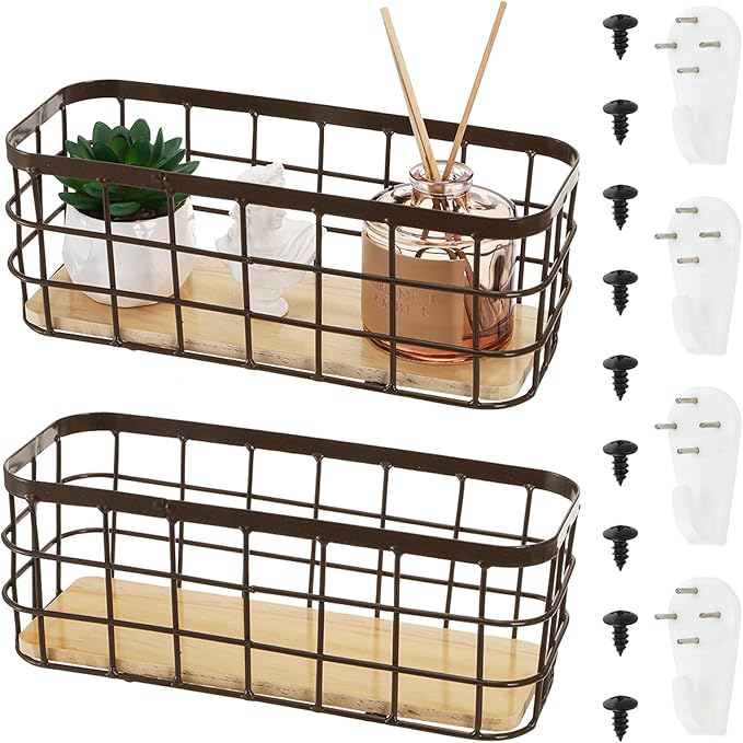 Dicunoy Set of 2 Small Wire Baskets, Narrow Rustic Storage Bin by Dicunoy