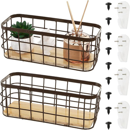 Dicunoy Set of 2 Small Wire Baskets, Narrow Rustic Storage Bin by Dicunoy
