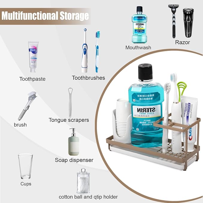 Toothbrush Holders Toothpaste Organizer Bathroom Accessories, 4 Slots, - Image 6