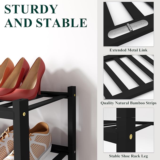 Smiry Bamboo Shoe Rack for Closet, 5 Tier Wooden Stackable Shoe Organizer - Image 3