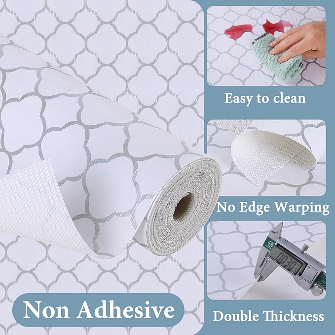 Shelf Liners for Kitchen Cabinets 12in x 20FT Non Adhesive Drawer Liner Silver - Image 2