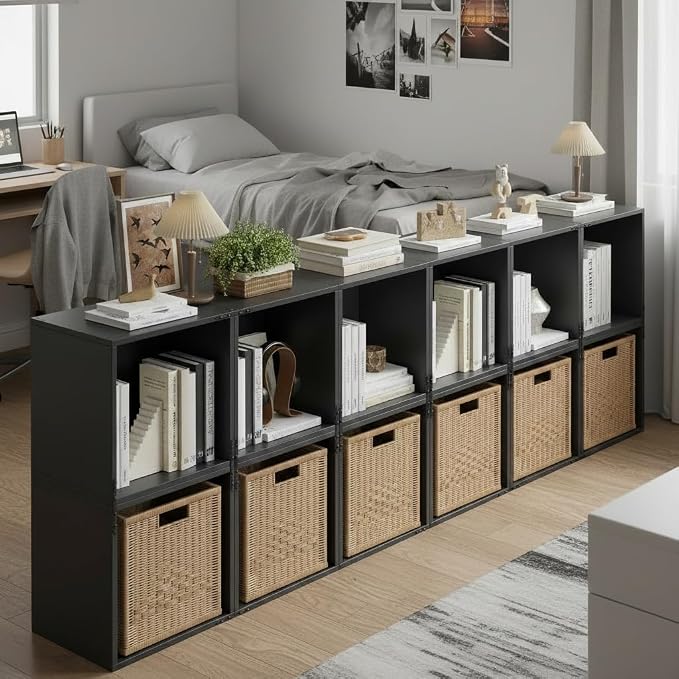 Homkdom 2 Cube Bookshelf Organizer, DIY Wooden Open Book Shelf - Image 4