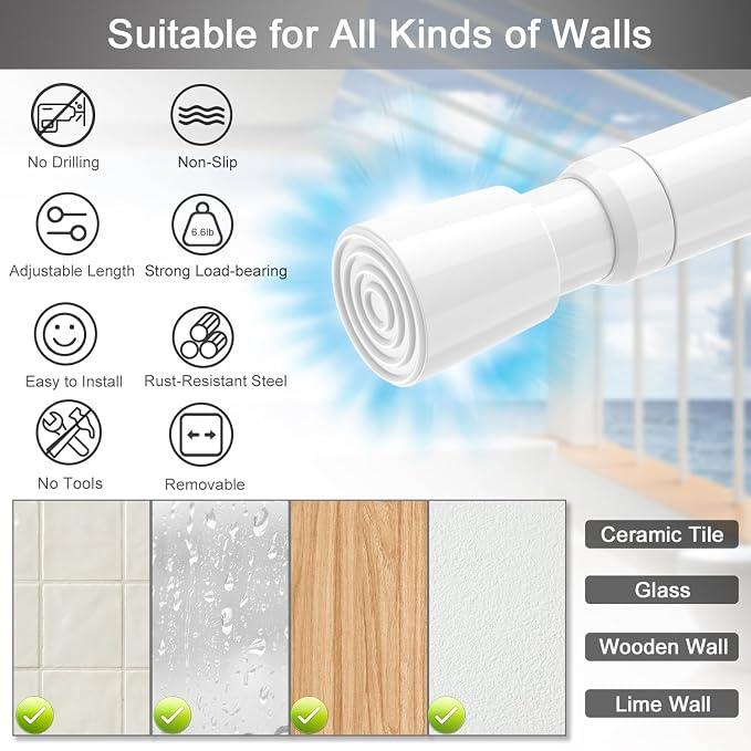 AIZESI Spring Tension Rods Adjustable Tension Curtain Rod Small Tension Rod No - Image 2