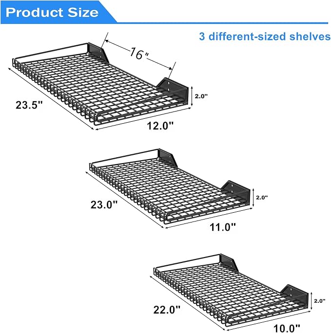 TORACK Wall-Mounted Storage Shelves, Mixed-Size Garage Floating Shelving - Image 3