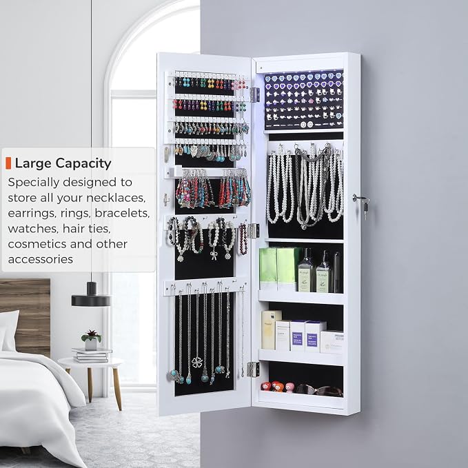 GISSAR Full Length Mirror Jewelry Cabinet, 6 LEDs Jewelry Armoire Wall Mounted - Image 3