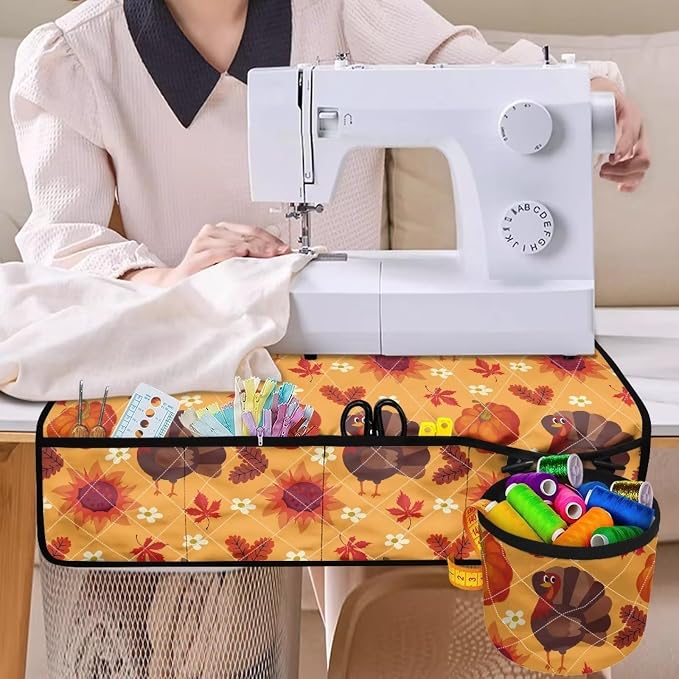 Gomyblomy Turkey & Pumpkin Washable Sewing Machine Mat, Thanksgiving Theme Fall - Image 5