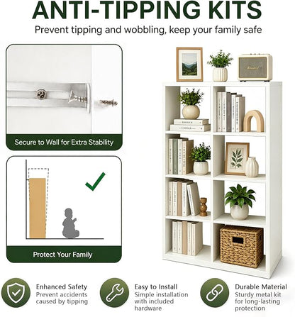 8 Cube Storage Organizer Shelf, 13 inch | Wooden Thick Frame, Anti-Tipping Kits - Image 5
