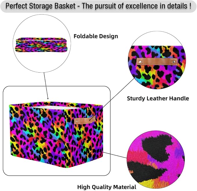 Pardick Colorful Leopard Print Basket Storage Bins Large Fabric Toys Storage - Image 6