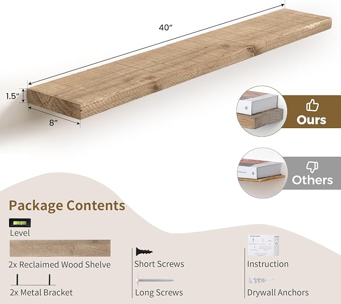 44 Inch Long Solid Wood Floating Shelves - Image 3