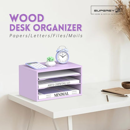 3 Tier Wood Desk Organizer, Paper Organizer - Image 2