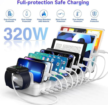 320W Charging Station for Multiple Devices, 10 Ports Fast Multi-Device Charger - Image 5