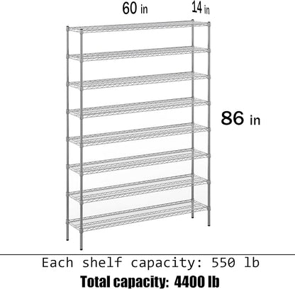 14" Deep x 60" Wide x 86" Height Wire Shelving Kit | 8-Tier | NSF Commercial - Image 3