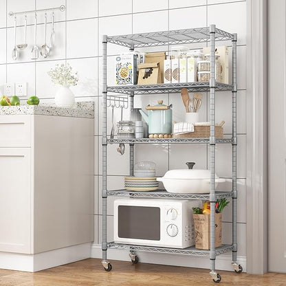 Homdox 5 Tier Adjustable Rolling Storage Shelves, Heavy Duty Wire Racks and - Image 2